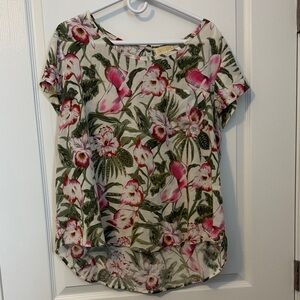 Lucy & Laurel Pink and Green Floral Short Sleeve Top